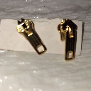 Articulated Gold Tone Zipper Pull Pierced Earrings Stud Back Novelty Vintage